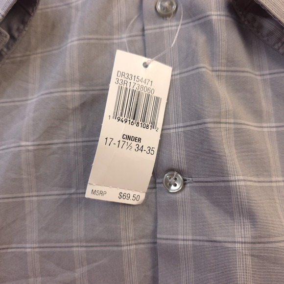 New Calvin Klein Shirt XL 17 17.5 34/35 All Season Stretch Gray Check - Picture 2 of 11